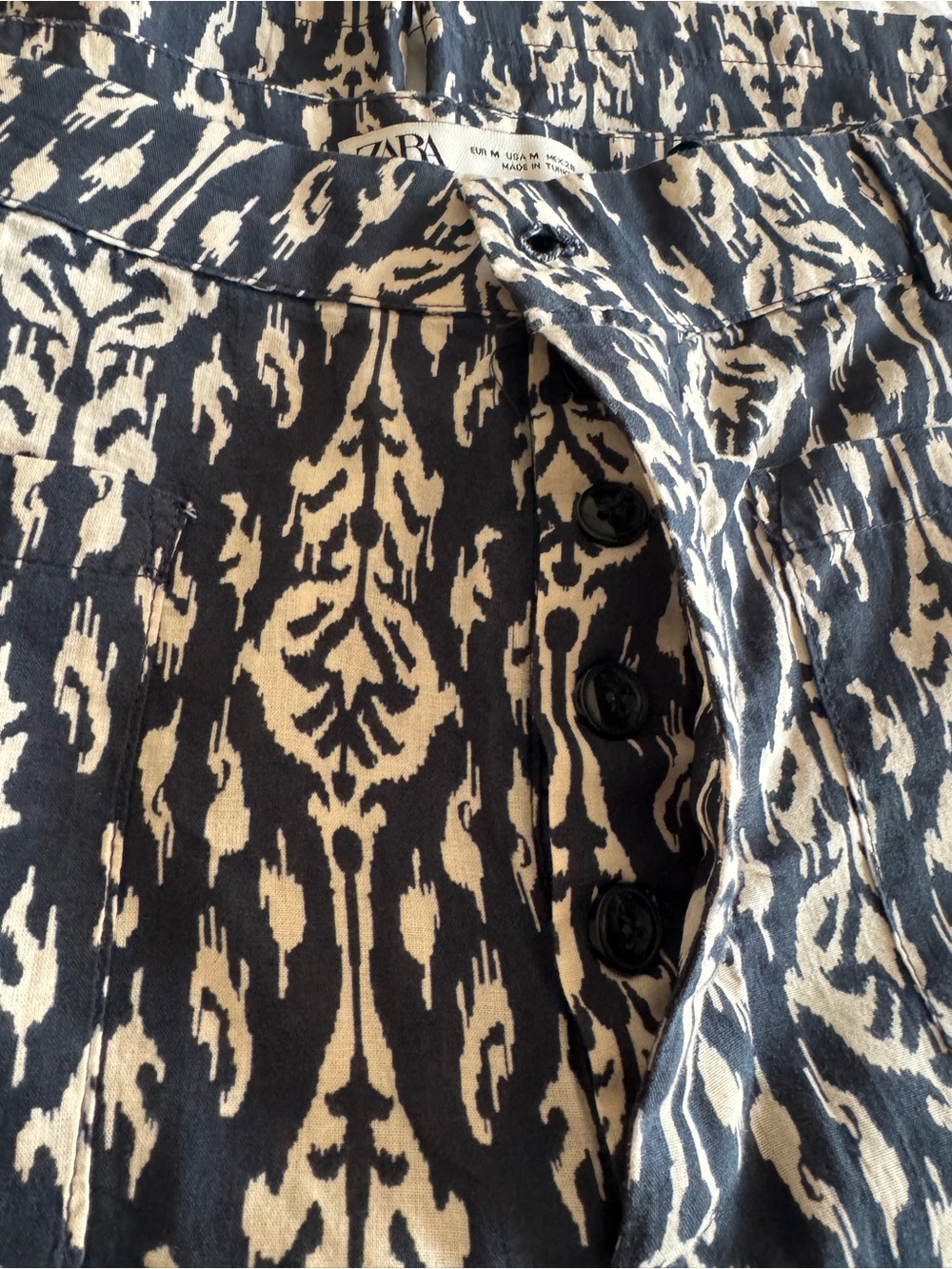 🛍️SALE🛍️ Zara Navy & Beige Ikat-Print Crop Top & Wide-Leg Pants SET (2 Pieces) - Picture 13 of 13